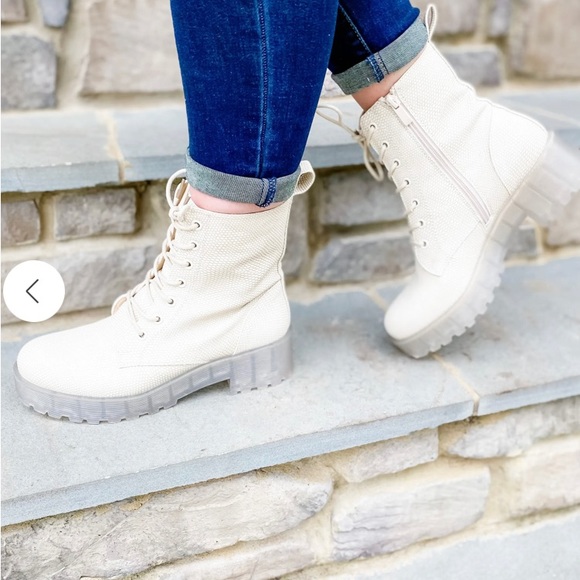 Snakeskin Leather Lace Up Combat Boots - Picture 6 of 8